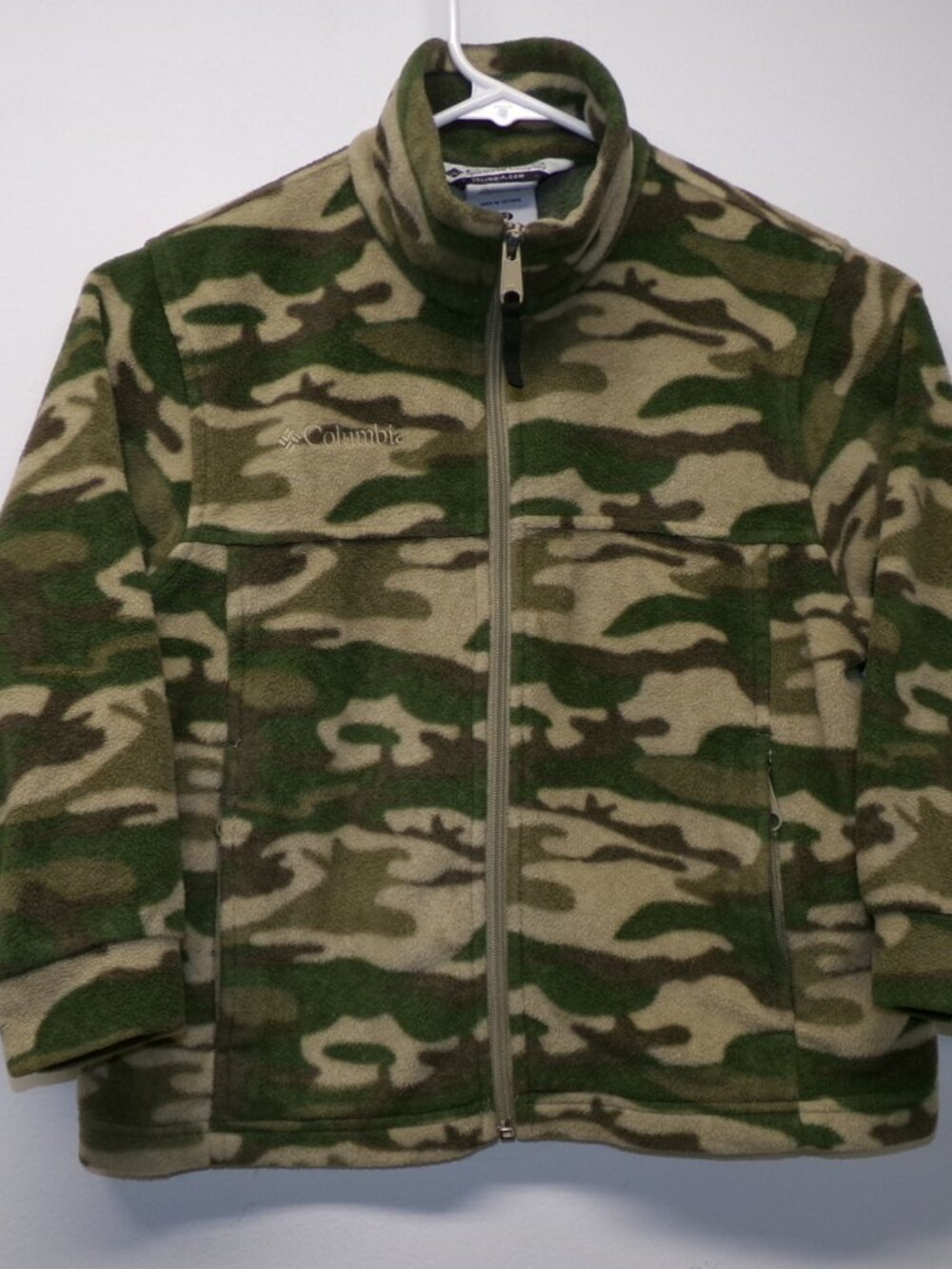 Columbia Youth 6/7 Fleece Jacket Green Tan Camo Full Zip Outdoor Hunting